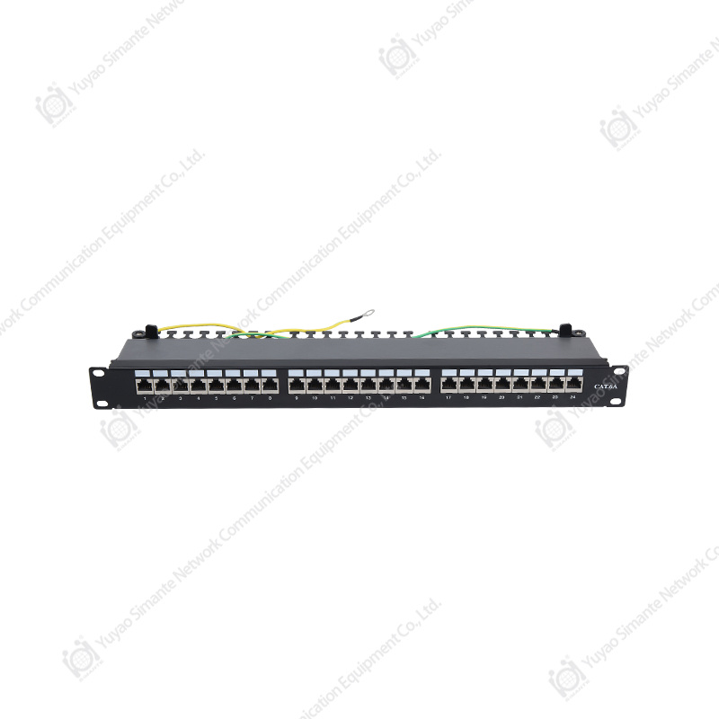 SMT-2033K24C6A-FTP، لوحة التصحيح المحمية CAT6A FTP بدرجة 90 مع منفذ 1U24